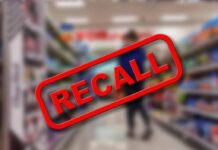 "Recall" text over blurred supermarket background.