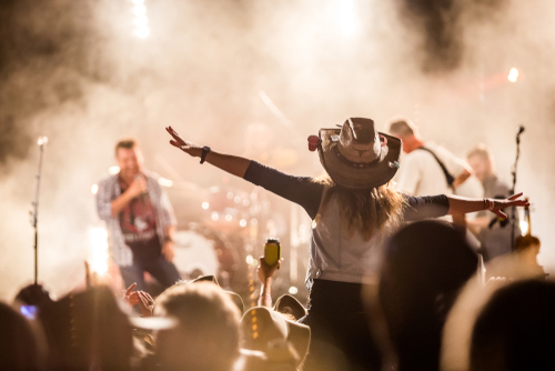 Audience enjoying a live concert with a performer on stage