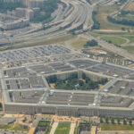 Aerial view of the Pentagon building and surrounding area.