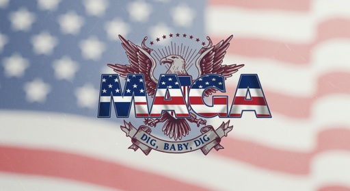 MAGA logo with an eagle and American flag background