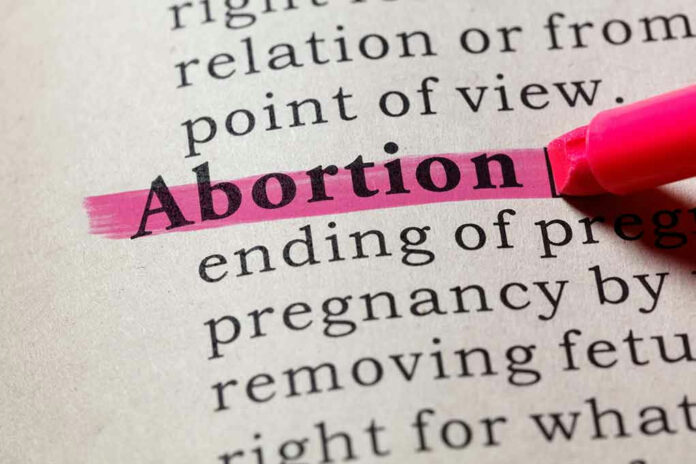 1140499358 Highlighting the word Abortion in a dictionary.