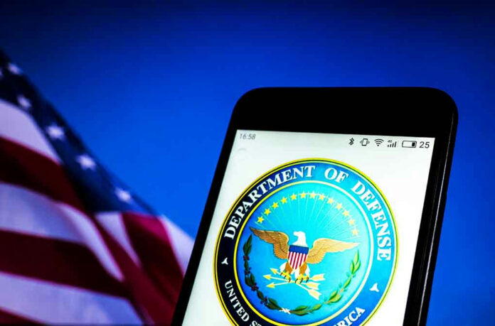 Department of Defense logo on a smartphone screen.