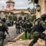 TOP SPY BUSTED With Mountain of TREASURE FBI agents in tactical gear approaching a building during a raid