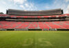 Football stadium stands viewed from the field
